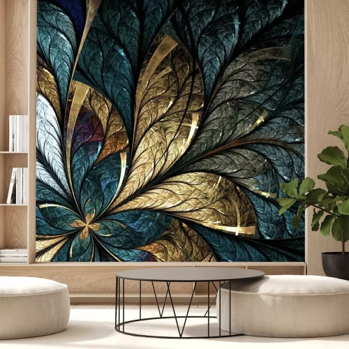 Sticker Schöne Blumenmuster in Buntglasfenster-Stil. Gelb a