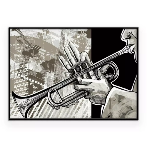 Poster Zeichnung eines Mannes, der Trompete spielt
