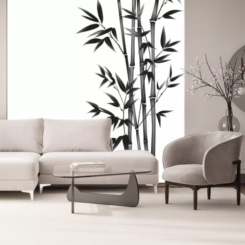 Sticker Tinte Farbe Bambus Busch. Karte mit schwarzen Bambus-Pflanzen isoliert auf weißem Hintergrund. Dekorative Bambuszweige. Abbildung.