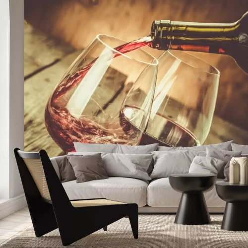 Fototapete Gläser Wein vor dem Hintergrund des Holzes