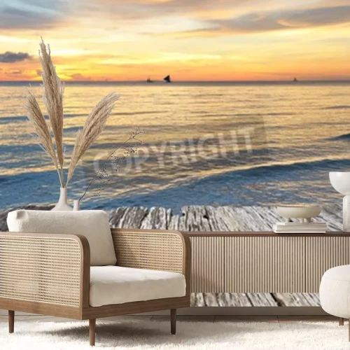 Fototapete Steg und Sonnenuntergang auf den Philippinen