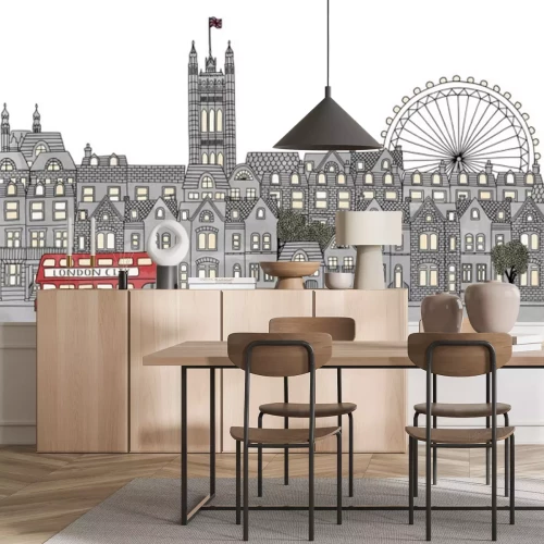 Sticker London, UK - nahtlose Banner der Skyline von London, handgezeichnete und digital farbige Tinte Illustration