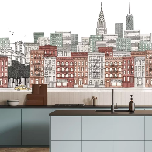 Sticker New York City - nahtlose Banner der Skyline von New York, handgezeichnete und digital farbige Tinte Illustration