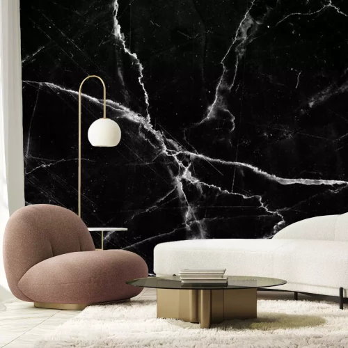 Fototapete Weiße Risse auf schwarzem Marmor