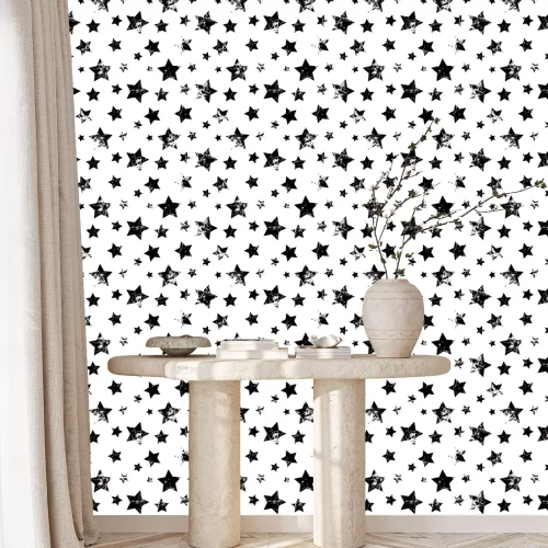 Tapete Nahtlose Vektor-Muster. Kreativer geometrischer schwarzer und weißer Hintergrund mit Sternen. Textur mit Abrieb, Risse und Ambrosia. Weinleseentwurf der alten Art. Grafische Darstellung.