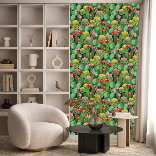 Tapete Kakteen mit roten und rosa Blüten