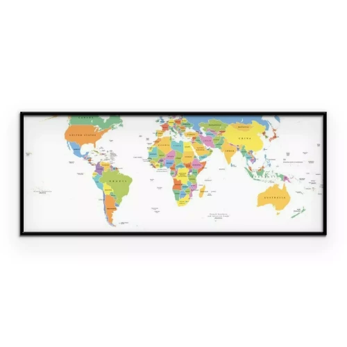 Poster Welt-Einzelstaaten politische Karte mit nationalen Grenzen. Jedes Land mit eigener Farbe. Illustration auf weißem Hintergrund unter Robinson-Projektion. Englische Beschriftung.