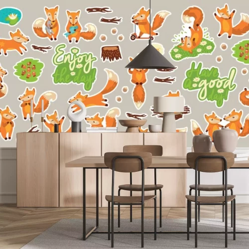 Sticker Füchse, Zweige und Schriftzüge für einen guten Tag