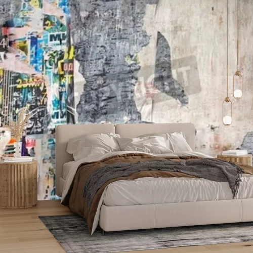 Fototapete Mauerwerk mit alten Postern