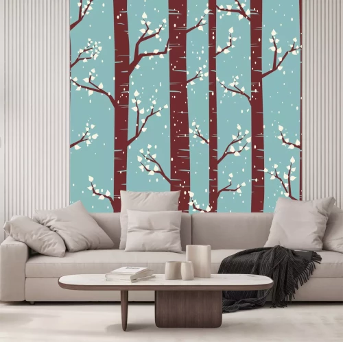 Fototapete Grafische Birken im Schnee