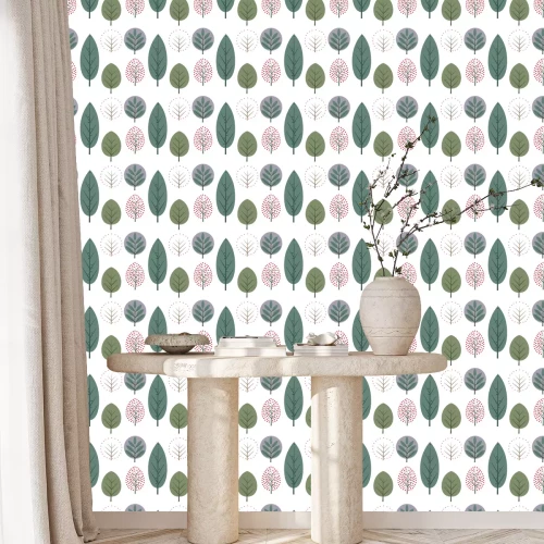 Tapete Bäume auf weißem Hintergrund im skandinavischen Stil