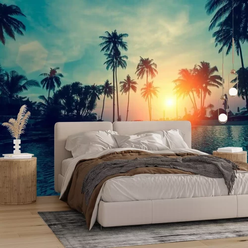 Fototapete Strand und tropischer Sonnenuntergang