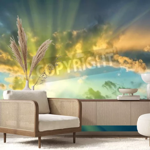 Fototapete Sonnenaufgang und weiße Wolken