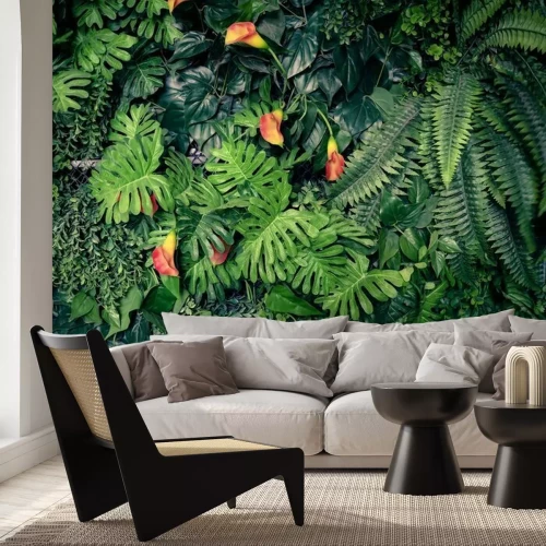Fototapete Exotische Pflanzen und rote Blumen