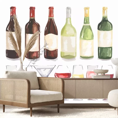 Sticker In einer Reihe stehende Flaschen und Gläser