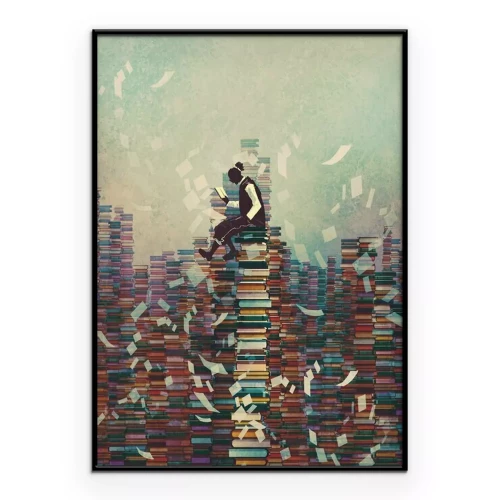 Poster Ein Leser unter Büchern