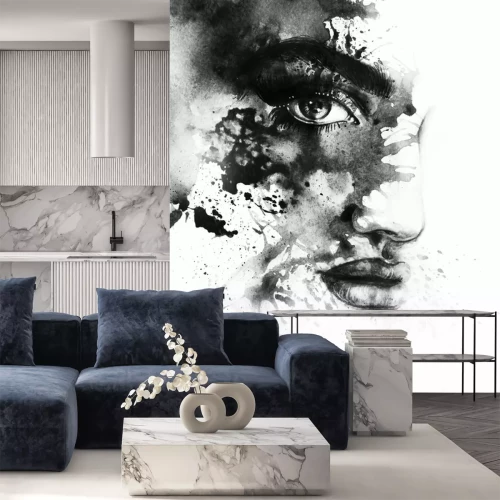 Sticker Abstraktes Aquarell-Muster mit Frauengesicht