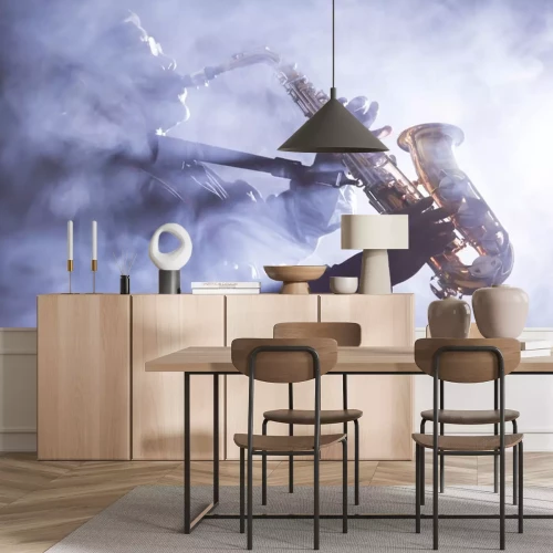 Sticker Saxophonist spielt im Nebel