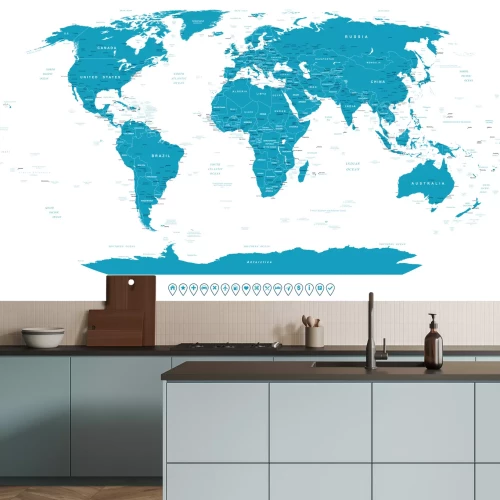 Fototapete Weltkarte mit Ortsmarkierungen