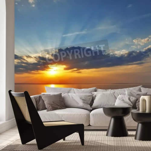 Fototapete Meeressonnenaufgang und Wolken