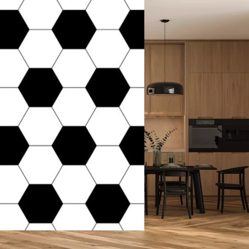 Fototapete Schwarz-weiße Sechsecke bilden ein Fußballmuster