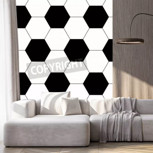Fototapete Schwarz-weiße Sechsecke bilden ein Fußballmuster