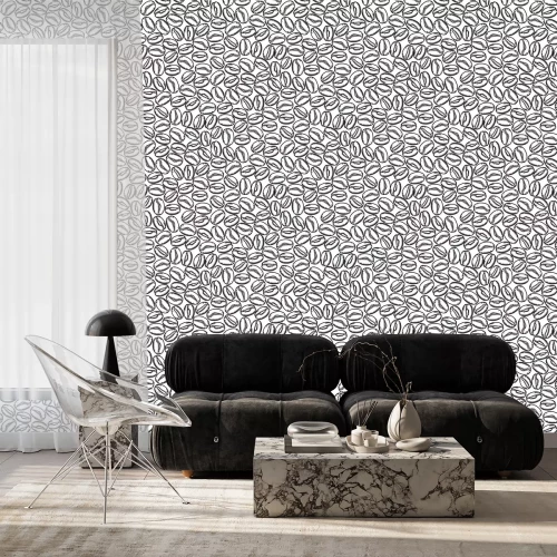 Tapete Schwarz-weiße grafische Kaffeebohnen