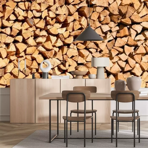 Fototapete Brennholz auf einem Stapel