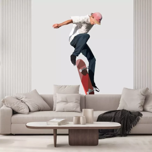 Sticker Junge Skater tun einen Sprung auf einem Skateboard, Vektor-Illustration