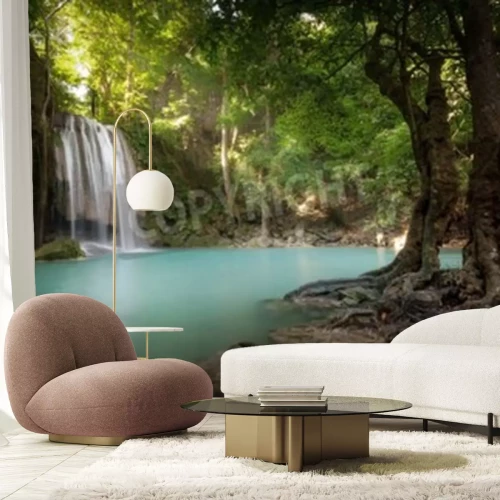 Fototapete Landschaft des Dschungels und Wasserfalls