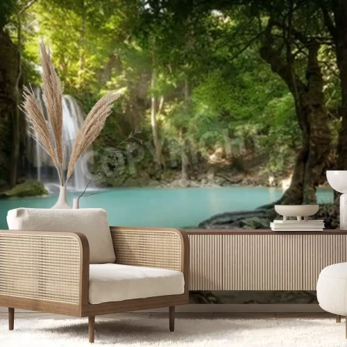 Fototapete Landschaft des Dschungels und Wasserfalls