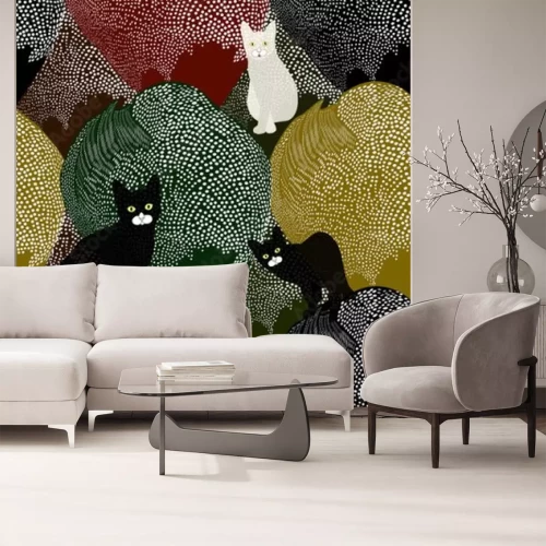 Sticker Drei Katzen auf bunten Hügeln