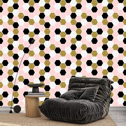 Tapete Honigwabenmuster mit Goldimitation