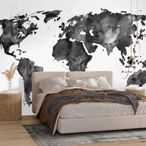 Fototapete Schwarz gemalte Weltkarte