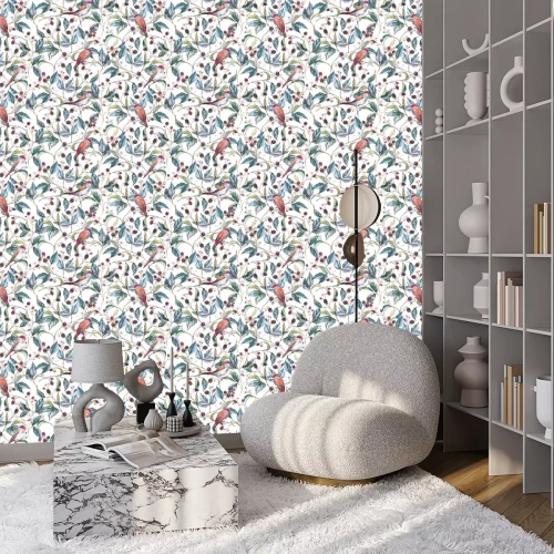 Tapete Aquarell Brombeervögel und Blätter