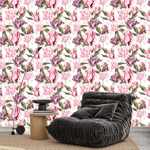 Tapete Romantisches Muster mit Aquarell-Blumen