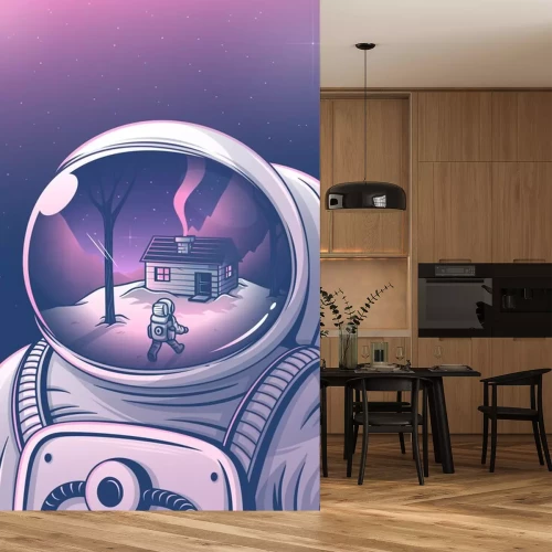 Sticker Spiegelung eines gehenden Astronauten im Astronautenhelm