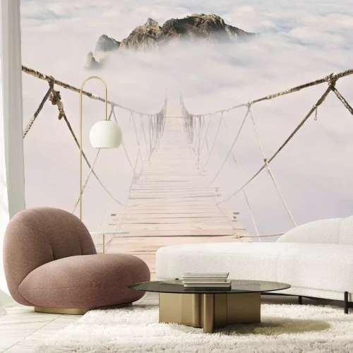 Fototapete Seilbrücke mit Holzplanken in den Himmel