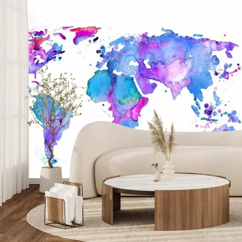 Sticker Lila Aquarell-Weltkarte