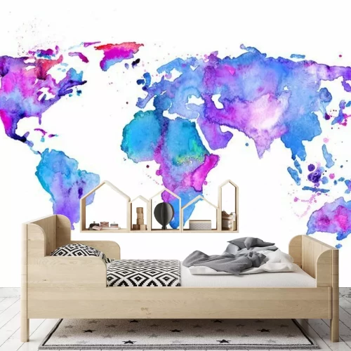 Fototapete Lila Aquarell-Weltkarte