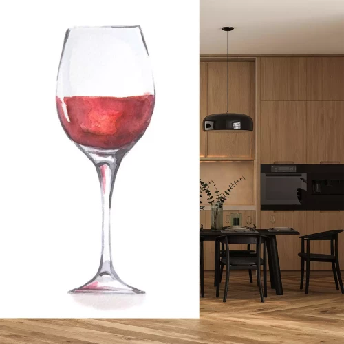 Sticker Ein Glas Rotwein Zeichnung mit Buntstiften