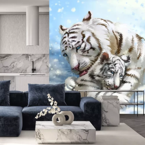 Fototapete Weiße kuschelnde tiger