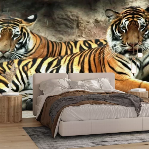 Fototapete Zwei tiger in einer höhle