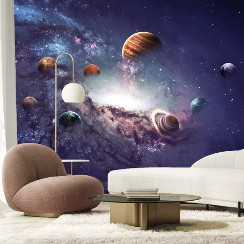 Fototapete Planeten im Weltall mit einer Galaxie