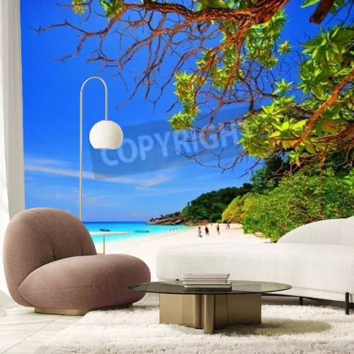 Fototapete Strand grüne Bäume und Ozean