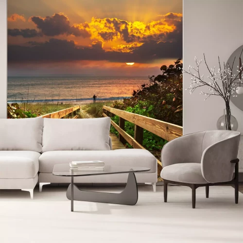 Fototapete Sonnenuntergang und Eingang zum Strand