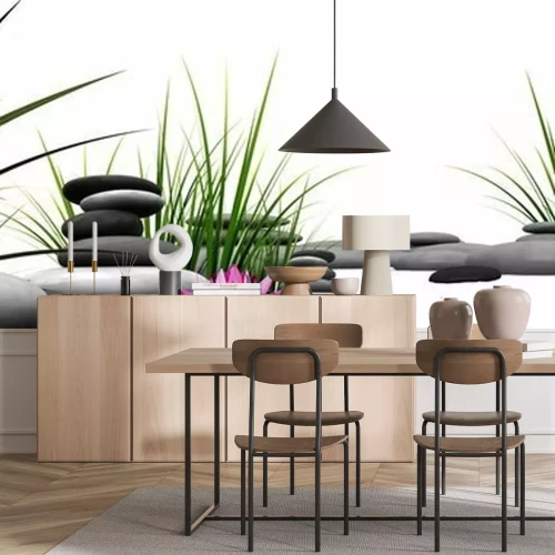 Fototapete Zen-Steine mit Lotus und grünem Gras