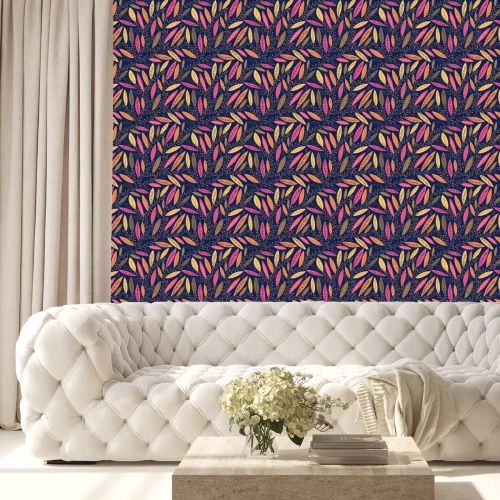 Tapete Herbst Blätter auf Zweigen mit Beeren nahtlose Muster