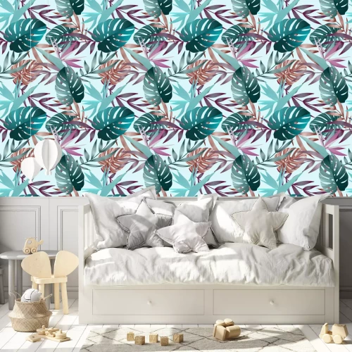 Tapete Tropische Blumen, Dschungelblätter, Paradiesvogel Blume.