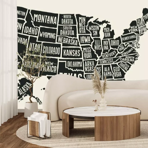 Sticker Schwarz-Weiß-Karte der USA mit beschrifteten Bundesstaaten